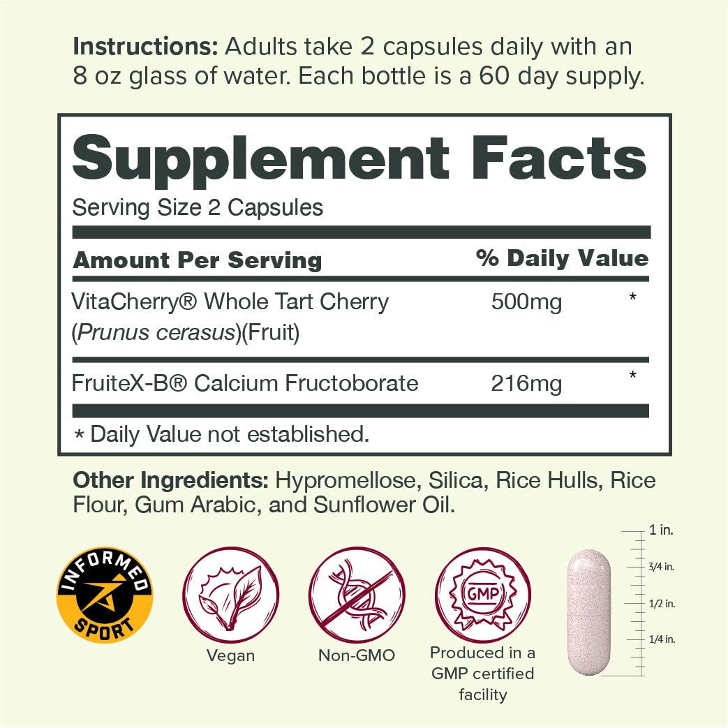 Sur Joint Support FruiteX-B Tart Cherry Capsules - Vegan Fast-Acting Relief for Better Joint Comfort and Mobility - Whole Tart Cherry and Calcium Fructoborate, Muscle Recovery (120 Capsules) Sur Au supplements