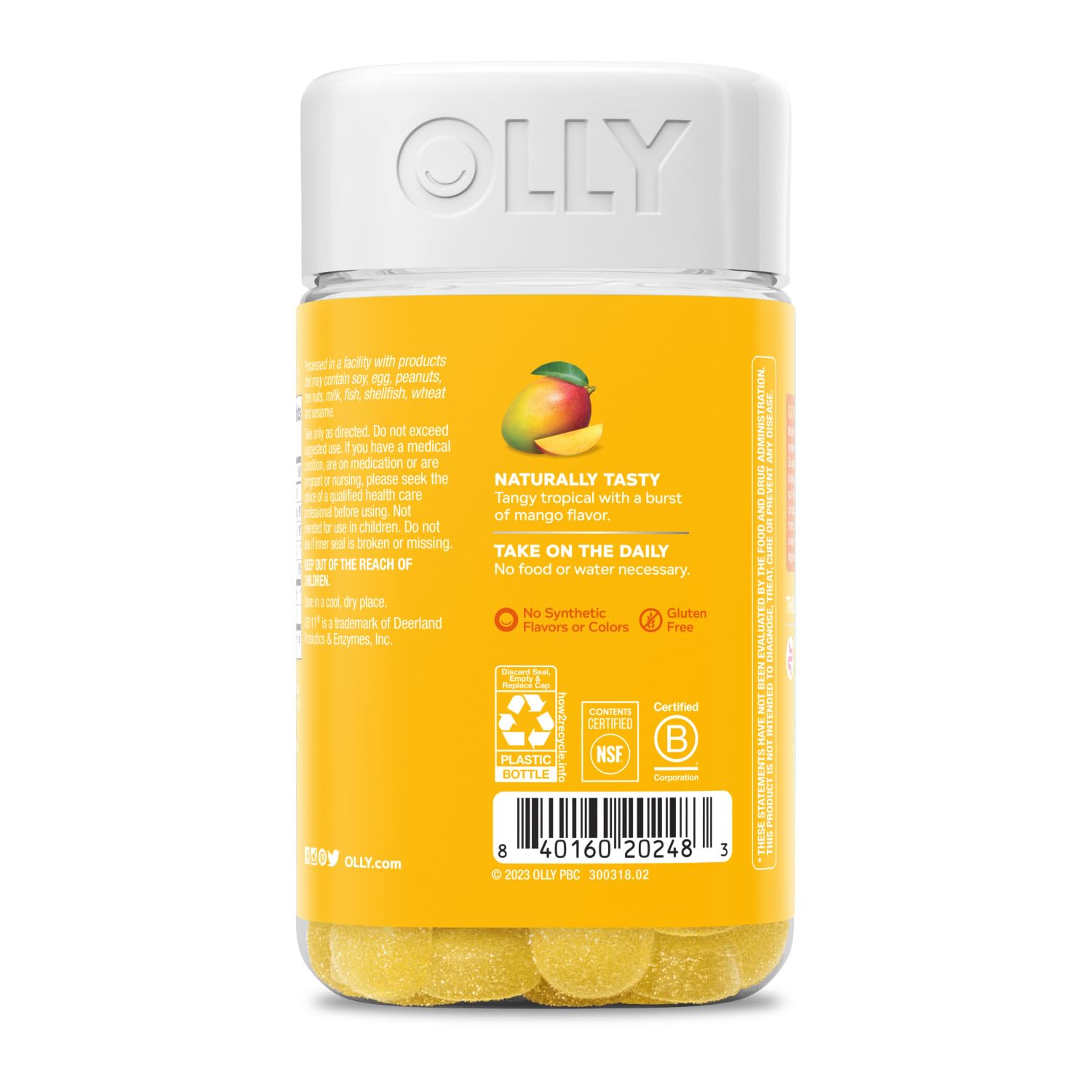 OLLY Probiotic Gummy, 1 Billion CFUs, Immune and Digestive Support, Chewable Probiotic Supplement, Mango, 80 Count