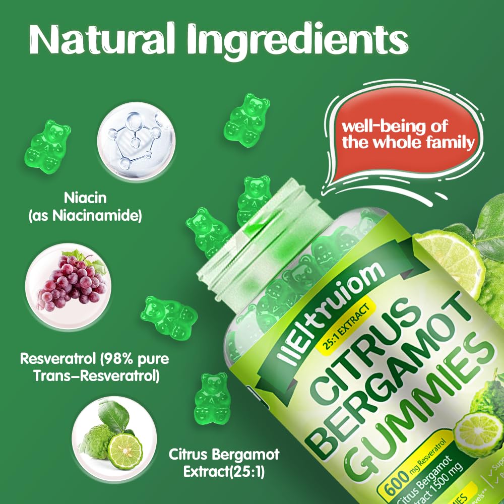 IIEltruiom Citrus Bergamot 1500mg, Citrus Bergamot Gummies for Healthy Cholesterol, Bergamot Supplements 25:1 Extract from Italy Bergamot,