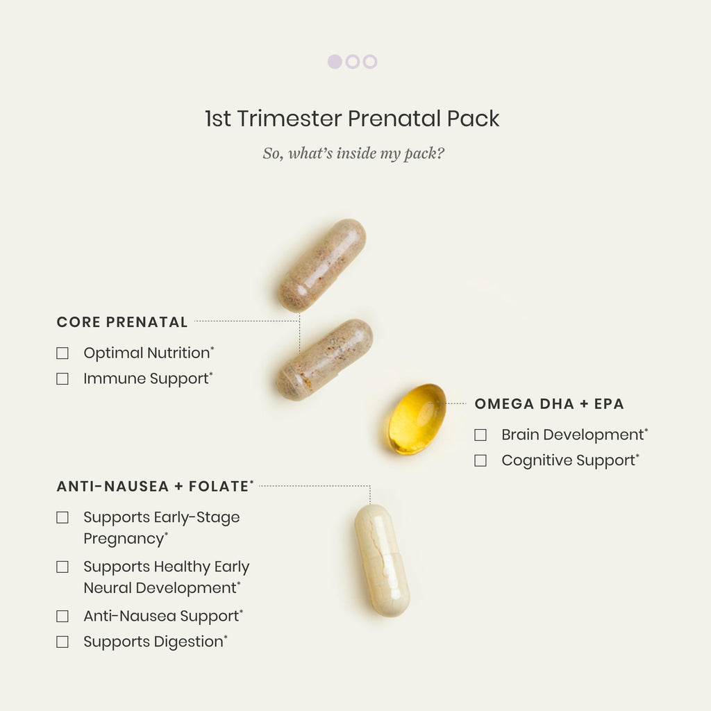 Perelel 1st Trimester Prenatal Pack, Multivitamin with Folate, Vitamin D, Omega 3, Iron & Ginger, Nutritional Support for Early Pregnancy