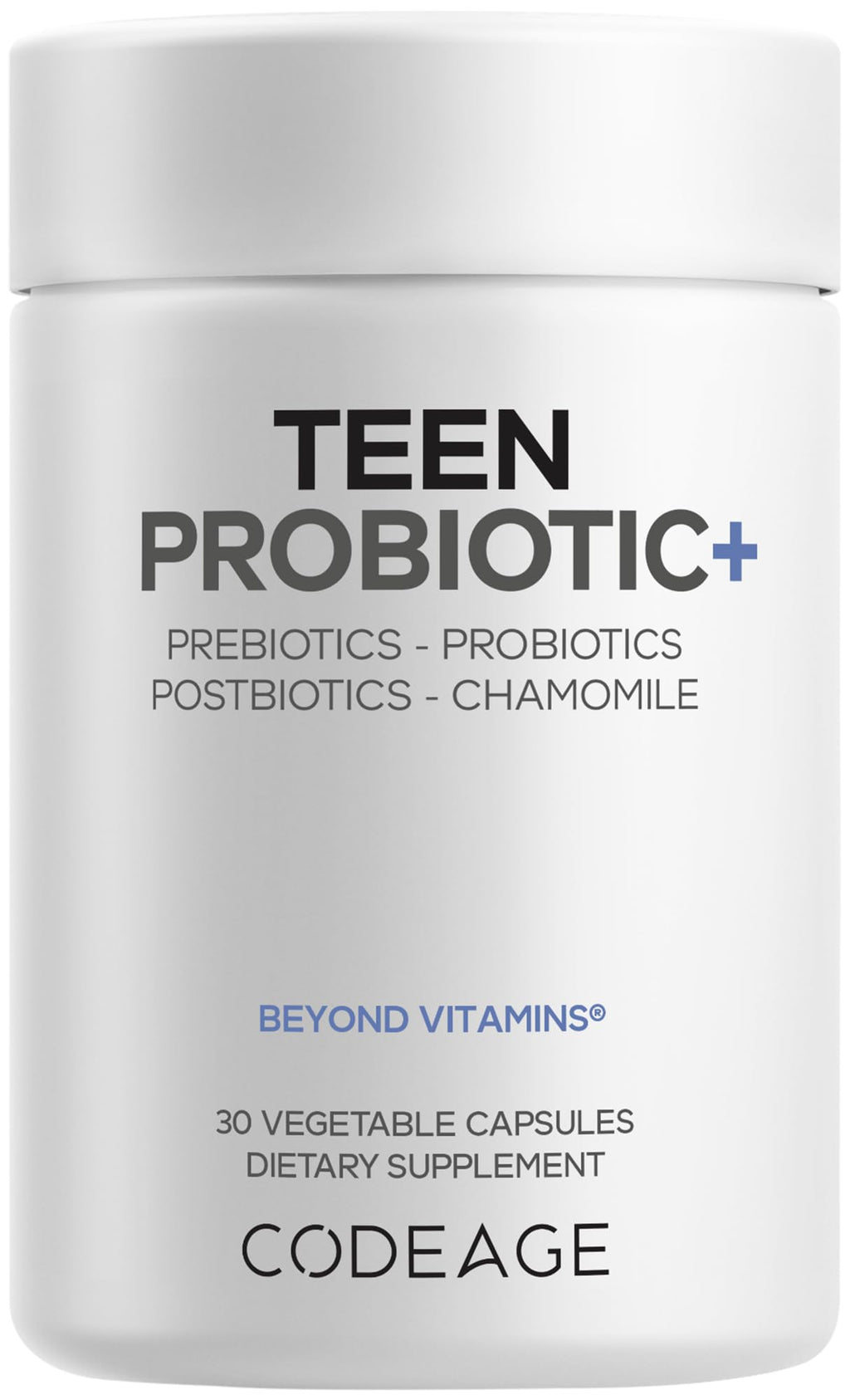 Codeage Teen Probiotic+ Supplement - 25 Billion CFU Probiotic Blend with Prebiotics, Postbiotics & Chamomile - Gut & Digestion Support for Teens and Teenagers 12 & Up - Non-GMO- 30 Capsules Codeage Au supplements