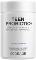 Codeage Teen Probiotic+ Supplement - 25 Billion CFU Probiotic Blend with Prebiotics, Postbiotics & Chamomile - Gut & Digestion Support for Teens and Teenagers 12 & Up - Non-GMO- 30 Capsules Codeage Au supplements