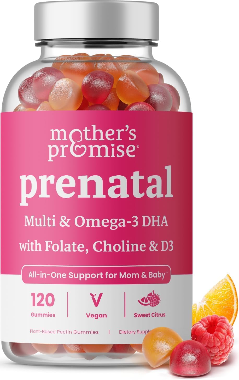 Prenatal Vitamin Gummies with DHA | Vegan Prenatal Vitamins for Women with Omega 3, Methylfolate, Choline & D3, Pregnancy Vitamins for Fetal Development