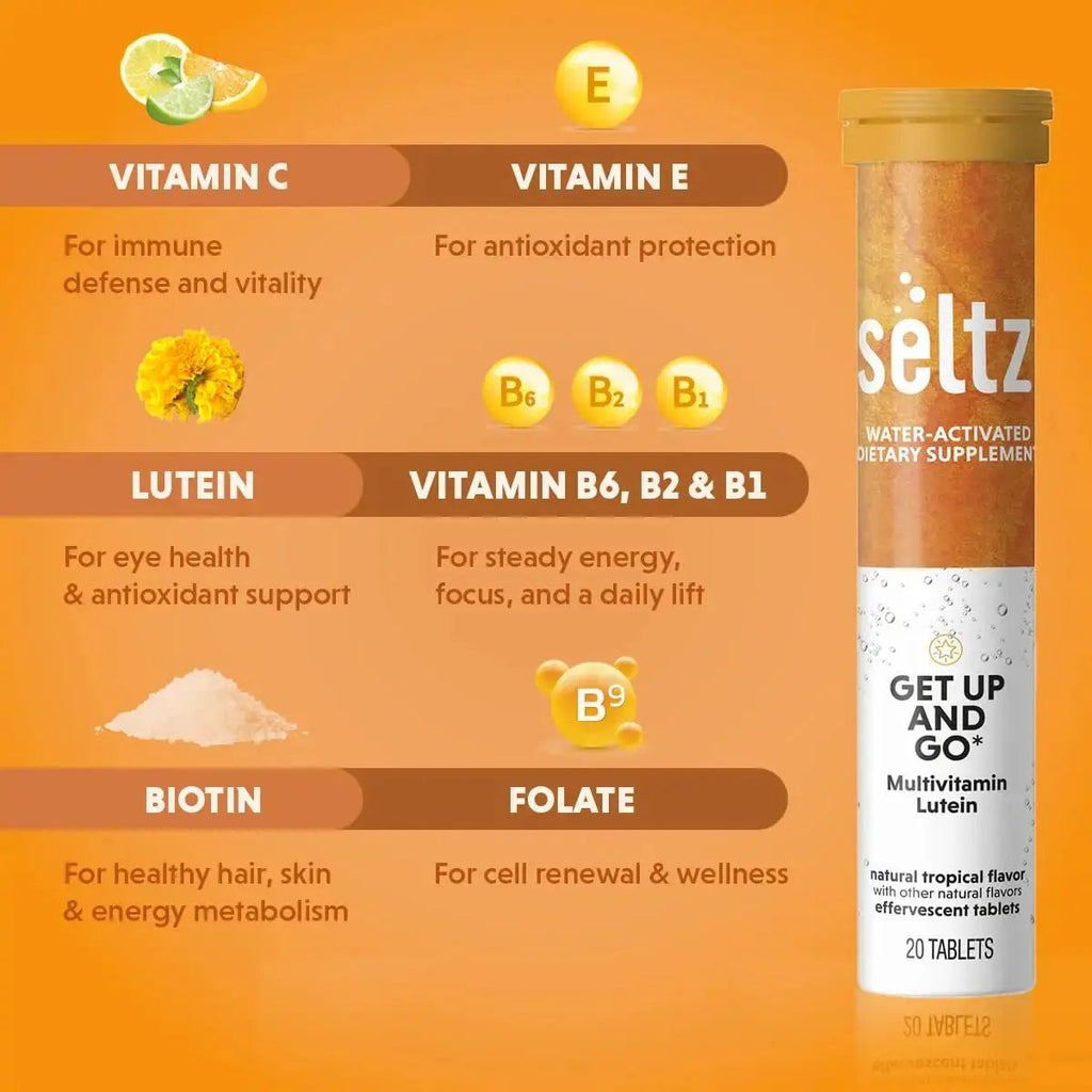 Seltz® Get Up and Go – Effervescent Multivitamin with Lutein for Daily Energy, Eye Health & Antioxidant Support Seltz Au supplements
