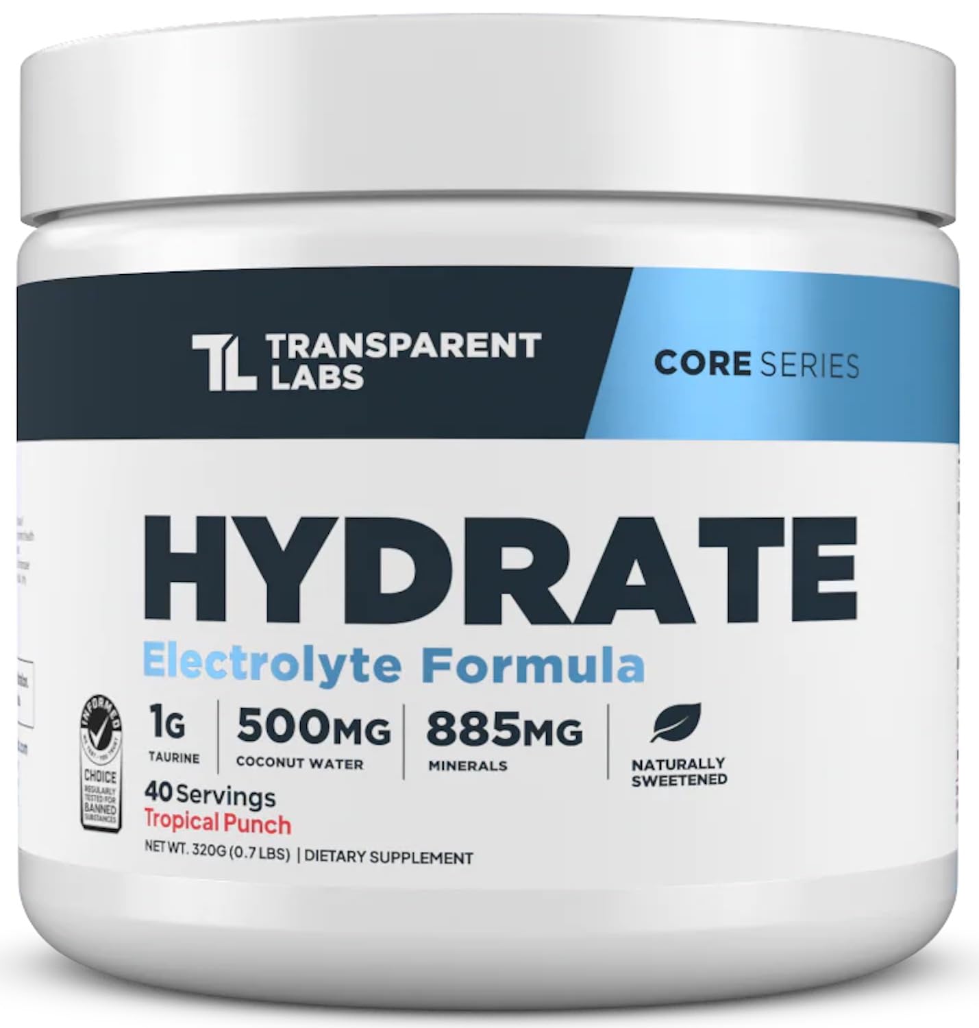 Transparent Labs Hydrate Naturally Sweetened Electrolytes Powder - Hydration Powder Electrolytes with Coconut Water, Calcium, Taurine, & Potassium