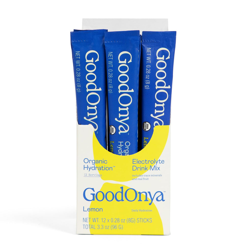 GOODONYA Organic Hydration Electrolyte Drink Mix, Certified Organic Hydration Powder, Non-GMO, Biochecked Glyphosate Free, Low Sugar, Lemonade Flavor, No Artificial Flavors,12 Stick Packs