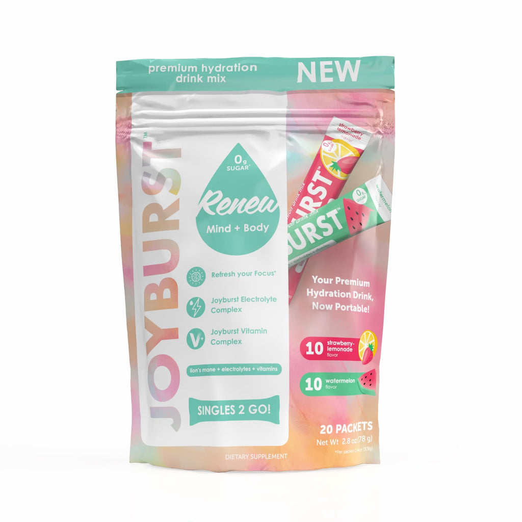 Joyburst Sugar Free Electrolytes Powder Packets, Instant Hydration Drink Mix Sticks, Variety Pack (10 Watermelon, 10 Strawberry Lemonade), Rehydrate On-The-Go
