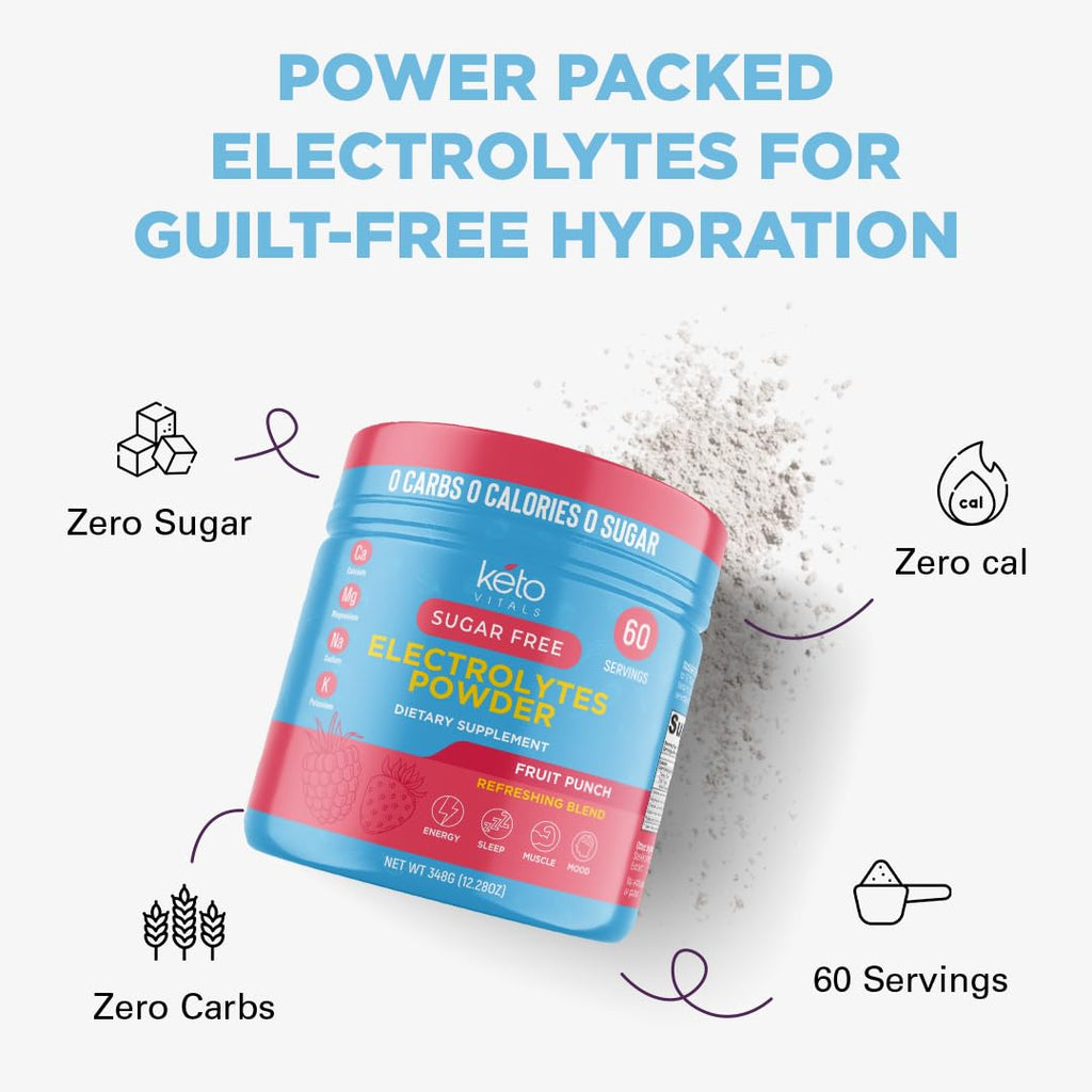 Keto Vitals Keto Electrolytes Powder | Keto-Friendly Electrolytes with Potassium, Magnesium, Sodium, Calcium | Electrolytes Sugar Free | Supplement Energy Drink Mix