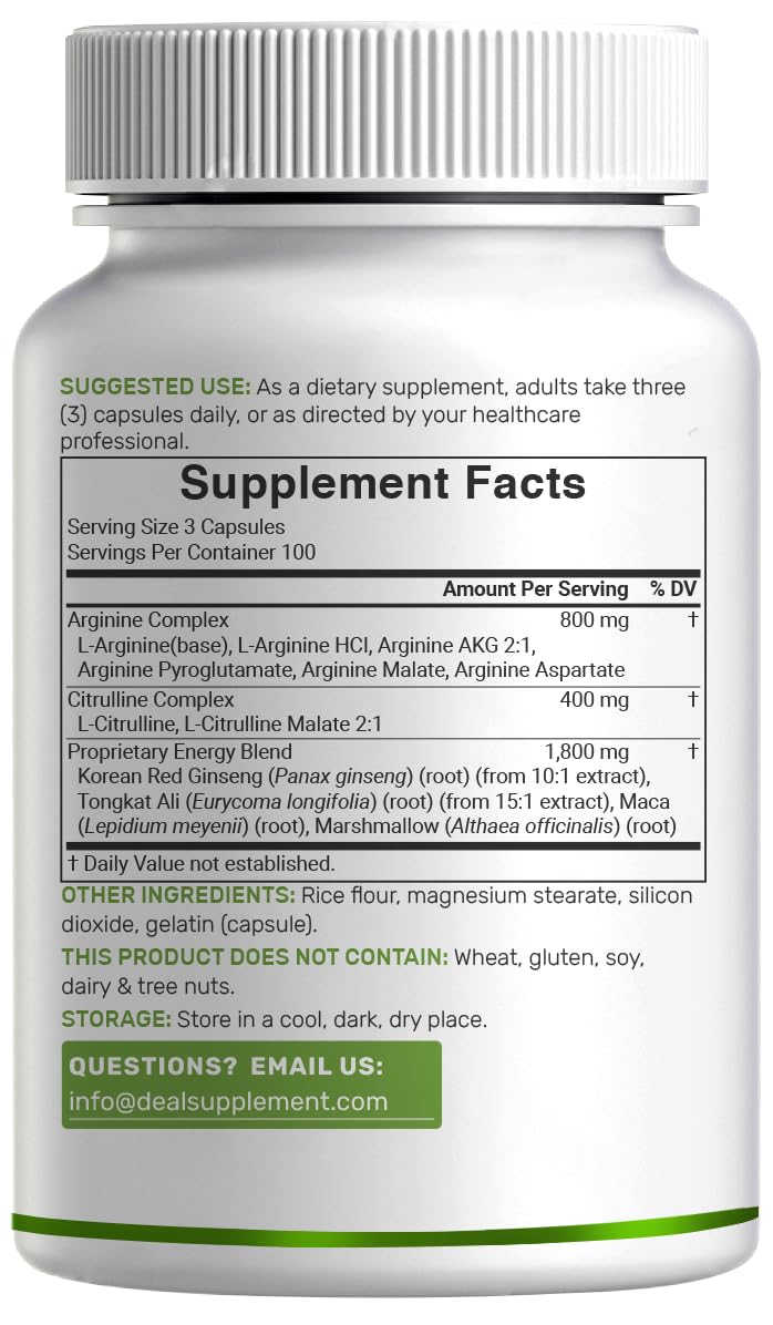 Nitric Oxide Supplement 3,000mg, 300 Capsules | 12-in-1 Complex for Men & Women – Arginine, Citrulline, Korean Red Ginseng,