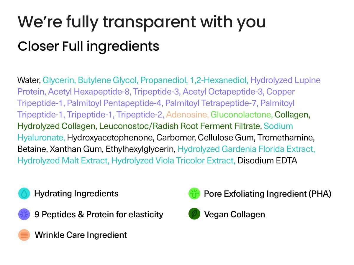 FRANKLY Closer Serum | Pore Minimizer Serum | 9 Peptides, Vegan Collagen, Adenosine, PHA | Korean Pore Minimizer for Glass Skin