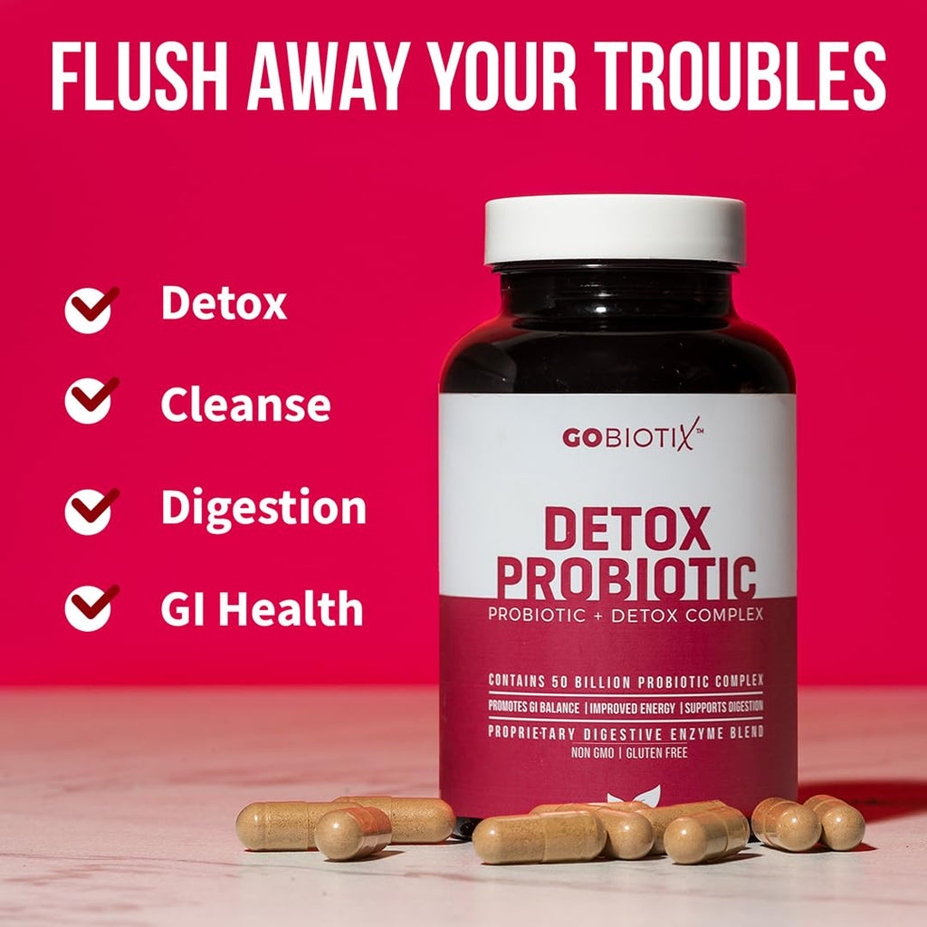 GOBIOTIX Detox Probiotic Supplement for Digestive Health - Milk Thistle, Turmeric, and Dandelion Root, Enzymes for Gut Health