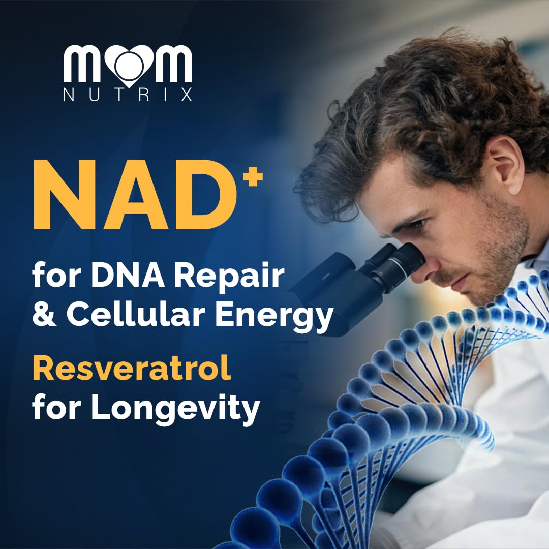 MOM NUTRIX Liposomal NAD Supplement with Resveratrol - High Purity NAD Plus 2000 mg, 120 Capsules, Made in The USA - NMN Alternative MOM NUTRIX Au supplements