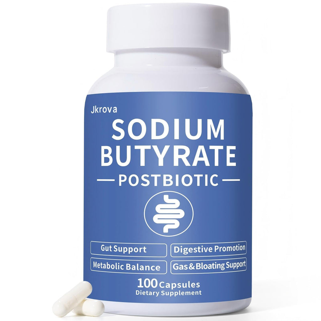 Sodium Butyrate, Butyrate Gut Health Supplement, Postbiotic for Gut, Stomach & Digestive, Support IBS, Leaky Gut, Gas & Bloat, Low Odor, 100 Vegan Capsules Jkrova Au supplements