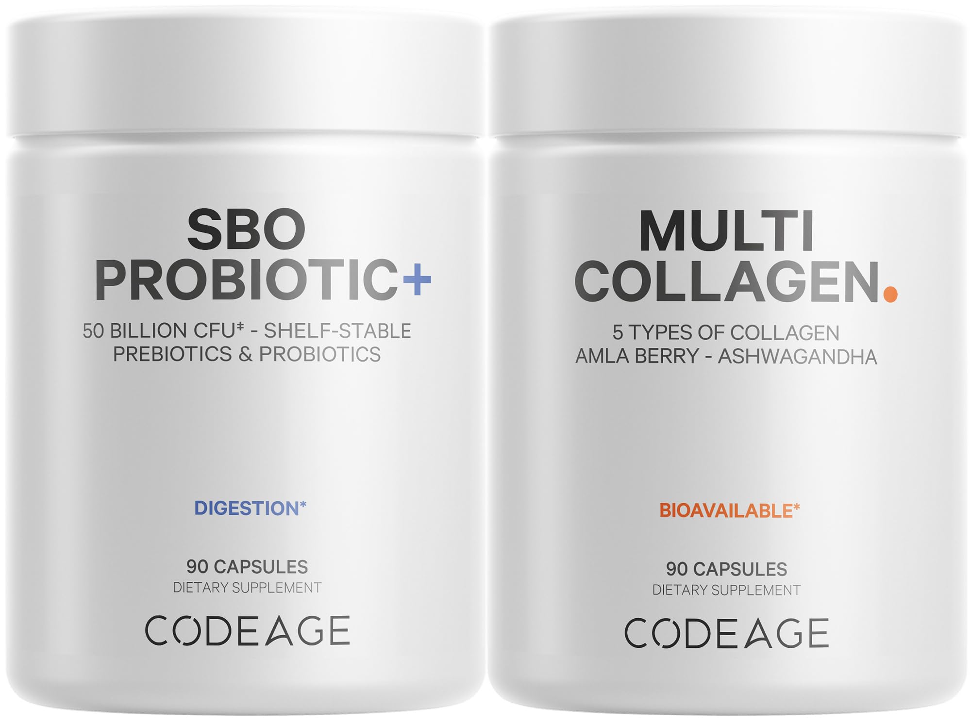 Codeage Multi Collagen Protein Capsules 5 Types, Ashwagandha Withania Somnifera & Organic Amla Berry + SBO Probiotic Blend 50 Billion CFU Bundle, Lactobacillus Plantarum, Bacillus Subtilis, Non-GMO Codeage Au supplements