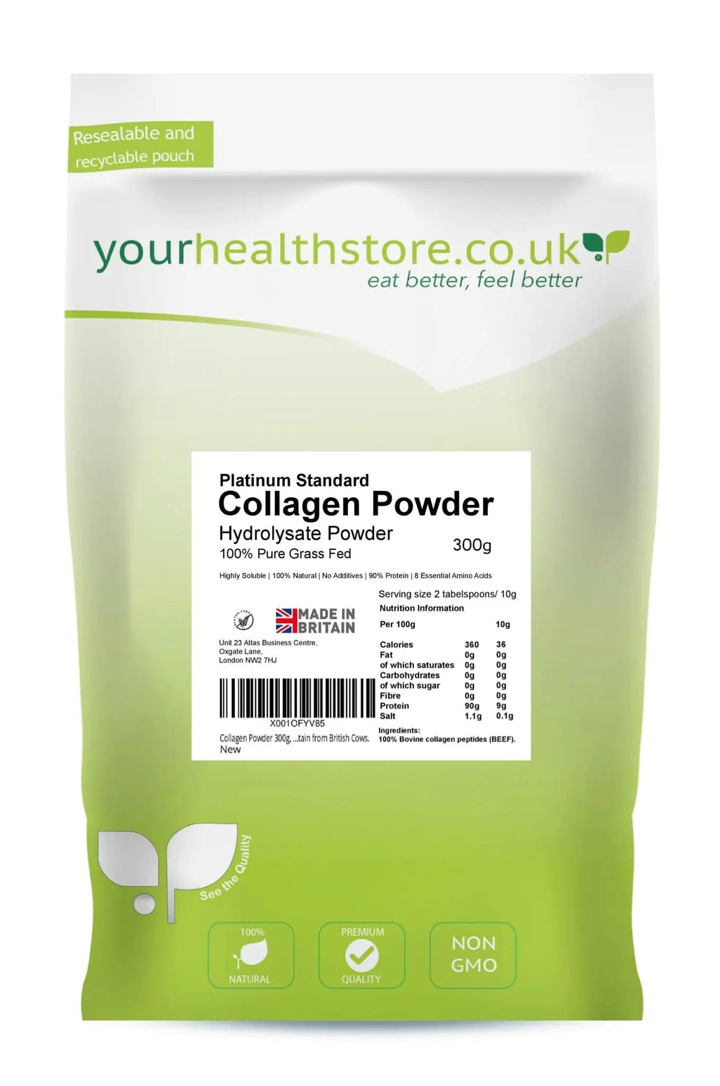 Collagen Powder 300g, 100% Pure Unflavoured, Grass Fed, Platinum Standard, Bovine yourhealthstore Au supplements