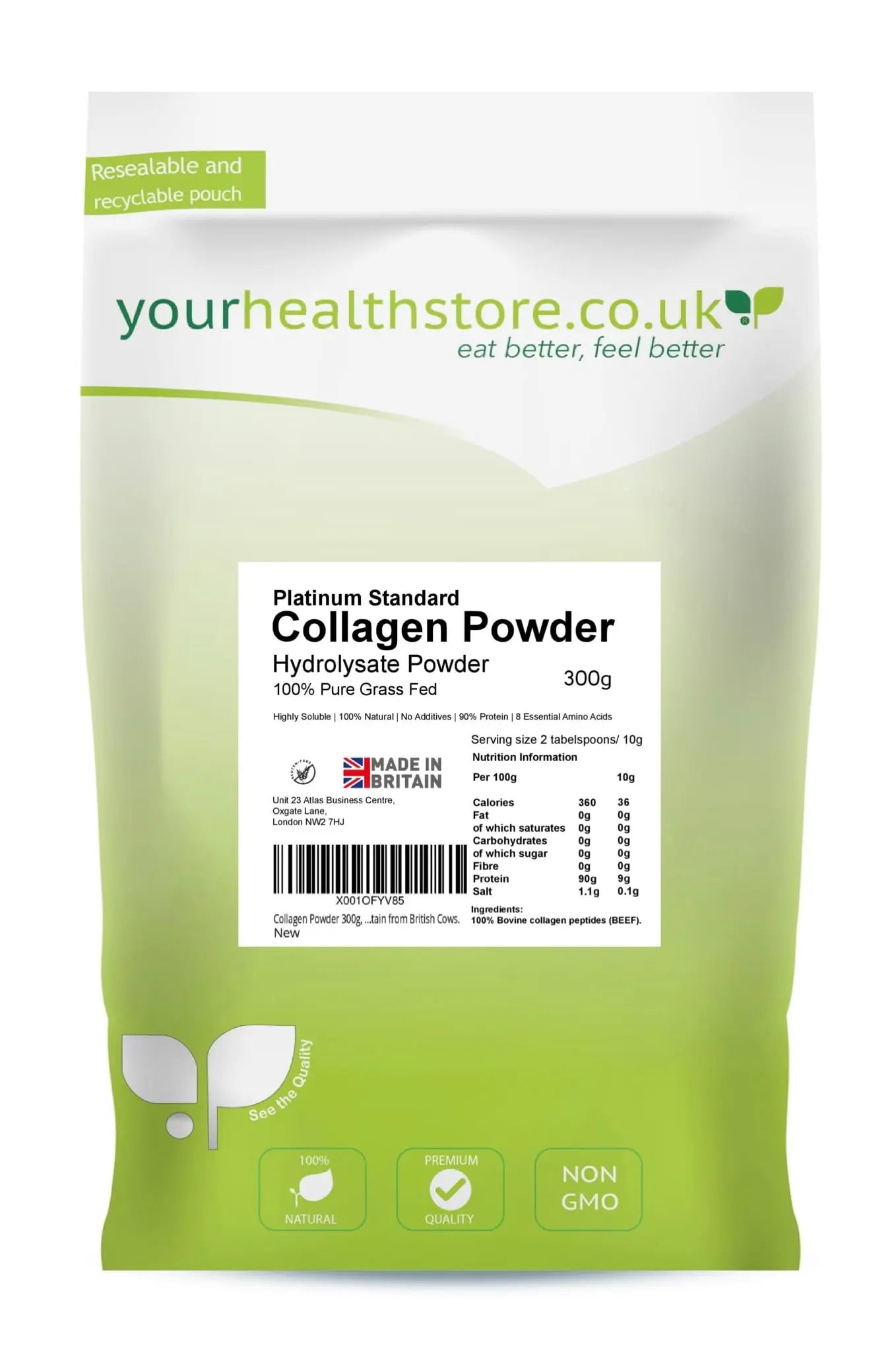 Collagen Powder 300g, 100% Pure Unflavoured, Grass Fed, Platinum Standard, Bovine yourhealthstore Au supplements