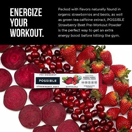 Possible Beet Pre-Workout - Strawberry Beet Flavor - Individually Wrapped Servings Possible Au supplements