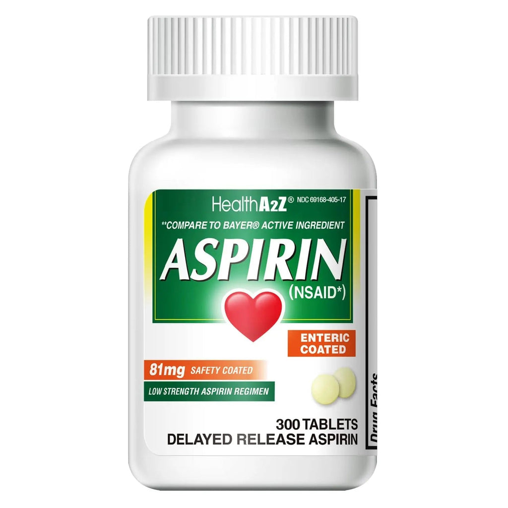 HealthA2Z® Aspirin 81 mg | Low Strength | Enteric Coated | Pain Relief | Reduces Minor Aches Muscle Pain & Cramps | Fever Reducer | Reduces Headache (300 Counts) HealthA2Z Au supplements