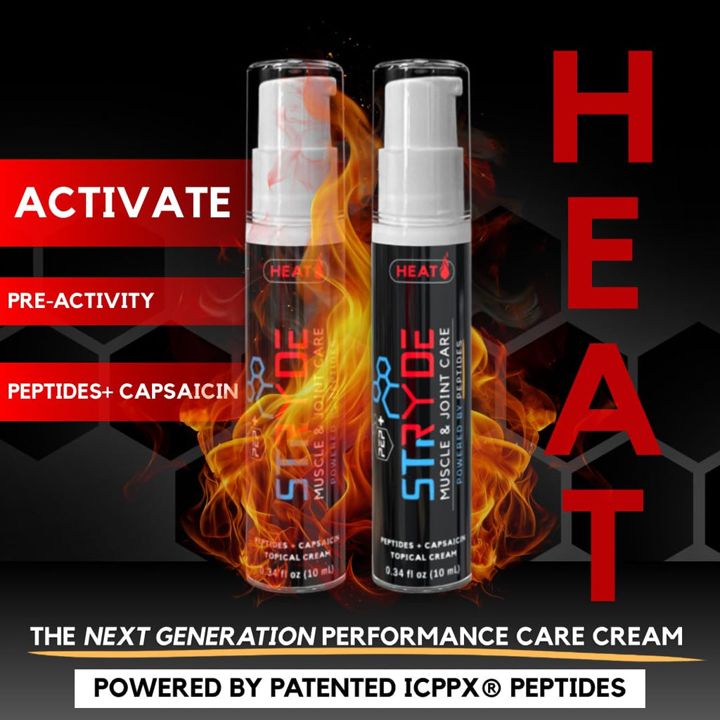 PEP+ STRYDE HEAT - Peptide-Powered Muscle & Joint Care Cream for Pre-Workout Activation - Warming Capsaicin Formula, Fast-Absorbing, Non-Greasy, Travel-Ready 0.34 fl oz (2-Pack, 30-40 Uses per Bottle) PEP+ STRYDE Au supplements