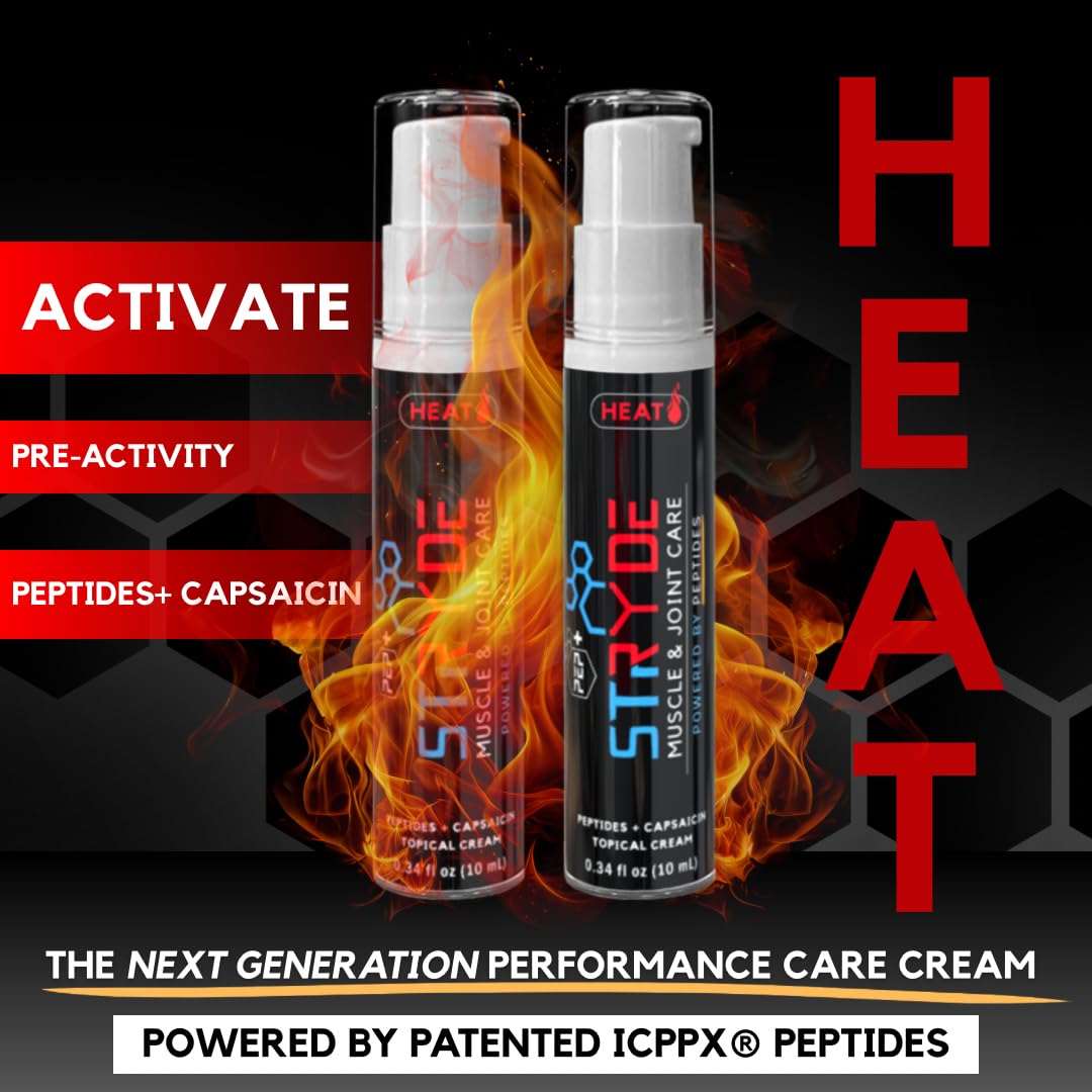 PEP+ STRYDE HEAT - Peptide-Powered Muscle & Joint Care Cream for Pre-Workout Activation - Warming Capsaicin Formula, Fast-Absorbing, Non-Greasy, Travel-Ready 0.34 fl oz (2-Pack, 30-40 Uses per Bottle) PEP+ STRYDE Au supplements