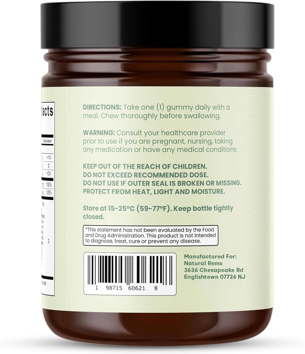 Natural Rems Sea Moss Gummies 16-in-1 - Ashwagandha Black Seed Oil Bladder Wrack Turmeric Vitamin C & D3 with Manuka Burdock Root Dandelion Yellow