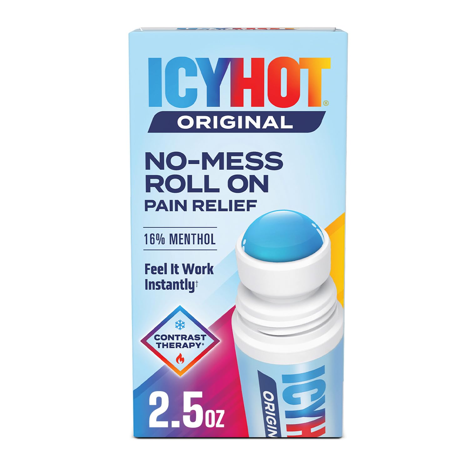 Icy Hot Original Pain Relief No-Mess Roll-On Applicator, Fast-Acting Pain Relief with Max Strength Menthol 16%, Contrast Therapy for Backaches, Joints, Muscle Strains and Arthritis, 2.5 oz Icy Hot Au supplements