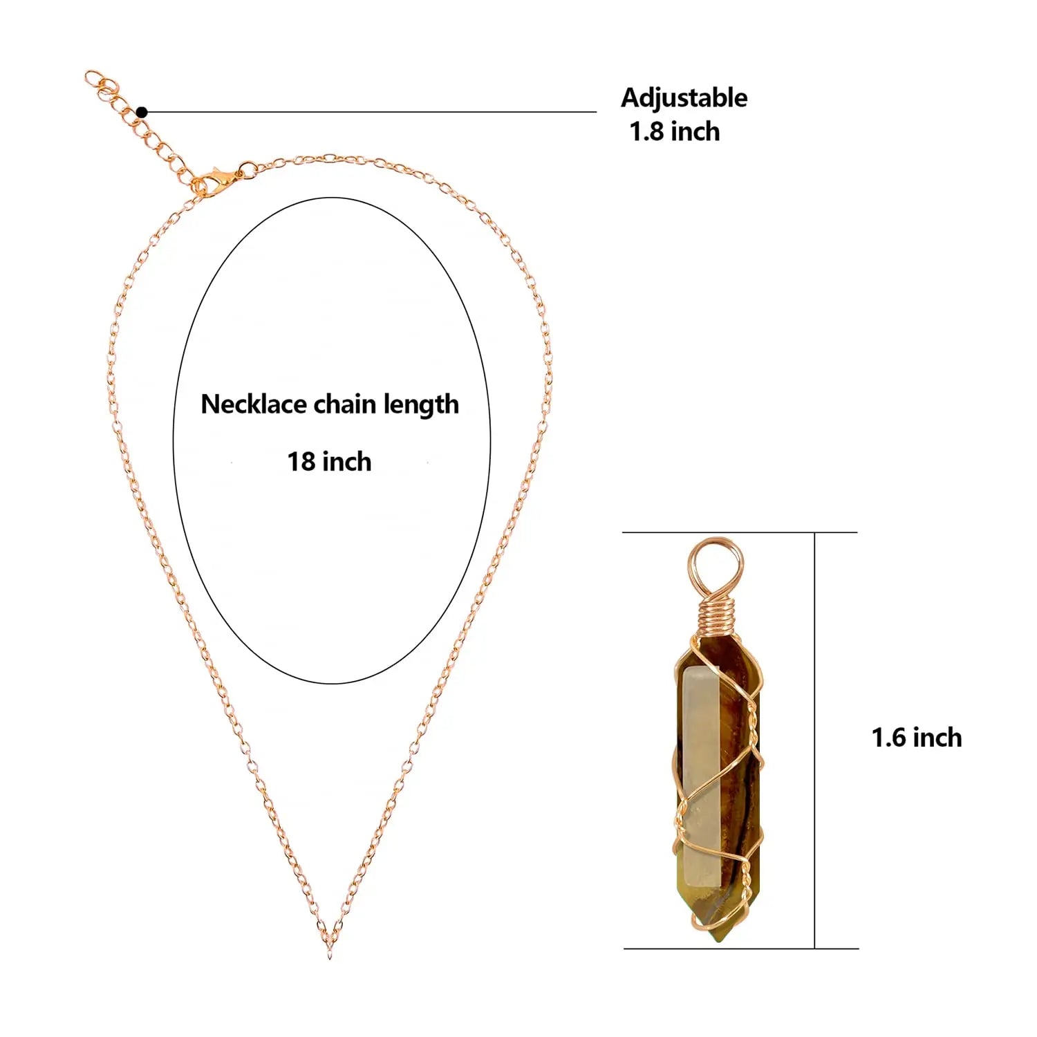 VIBILIA Healing Crystal Necklace Wire Wrapped Natural Tigerite Stone Point Pendant Necklace Hexagonal VIBILIA Au supplements