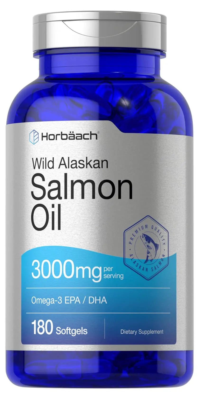 Wild Alaskan Salmon Fish Oil | 180 Softgel Capsules | Gluten Free, Non-GMO | High Potency Horbäach Au supplements