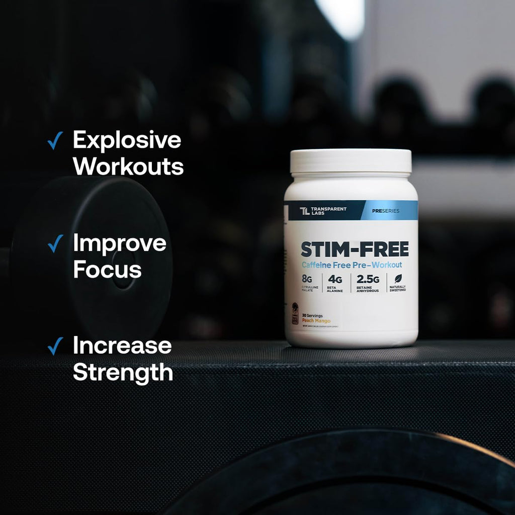 Transparent Labs Stim-Free Pre-Workout - Caffeine & Stim Free Pre Workout Powder for Men and Women with Beta Alanine Powder, Citrulline Malate, & elevATP - 30 Servings, Strawberry Lemonade