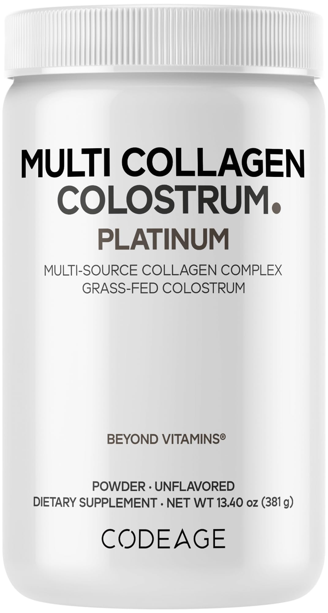 Codeage Multi Collagen Colostrum Powder Platinum - Hydrolyzed Grass-Fed Bovine Collagen Peptides, Grass-Fed Bovine Colostrum Supplement, Vitamin C, Biotin, Hyaluronic Acid, Lactoferrin - 13.4 Oz. Codeage Au supplements
