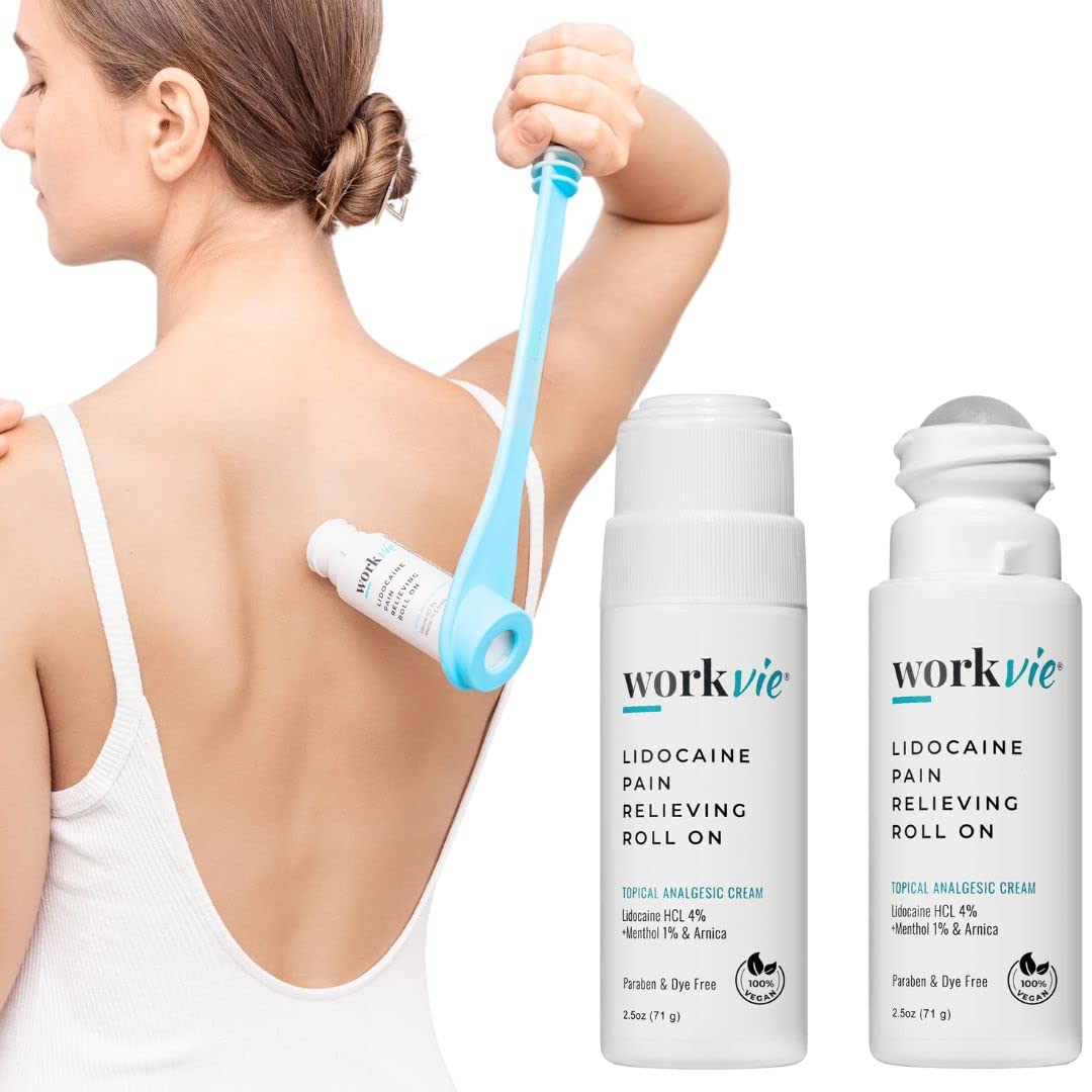 Workvie Lidocaine Pain Relief Roll On 2 Pack & Easy Reach Applicator Tool – Fast Acting Topical Lidocaine Maximum Strength with Arnica Montana & Aloe Vera for Muscles, Joints, Back, Neck & Feet Workvie Au supplements