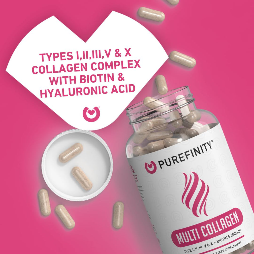 PUREFINITY Collagen Peptides for Women – Type I, II, III, V & X with Biotin & Hyaluronic Acid, Supports Healthy Skin, Bones, Hair & Nails – Non-GMO, Grass-Fed (90 Capsules, 1 Month Supply) PUREFINITY Au supplements