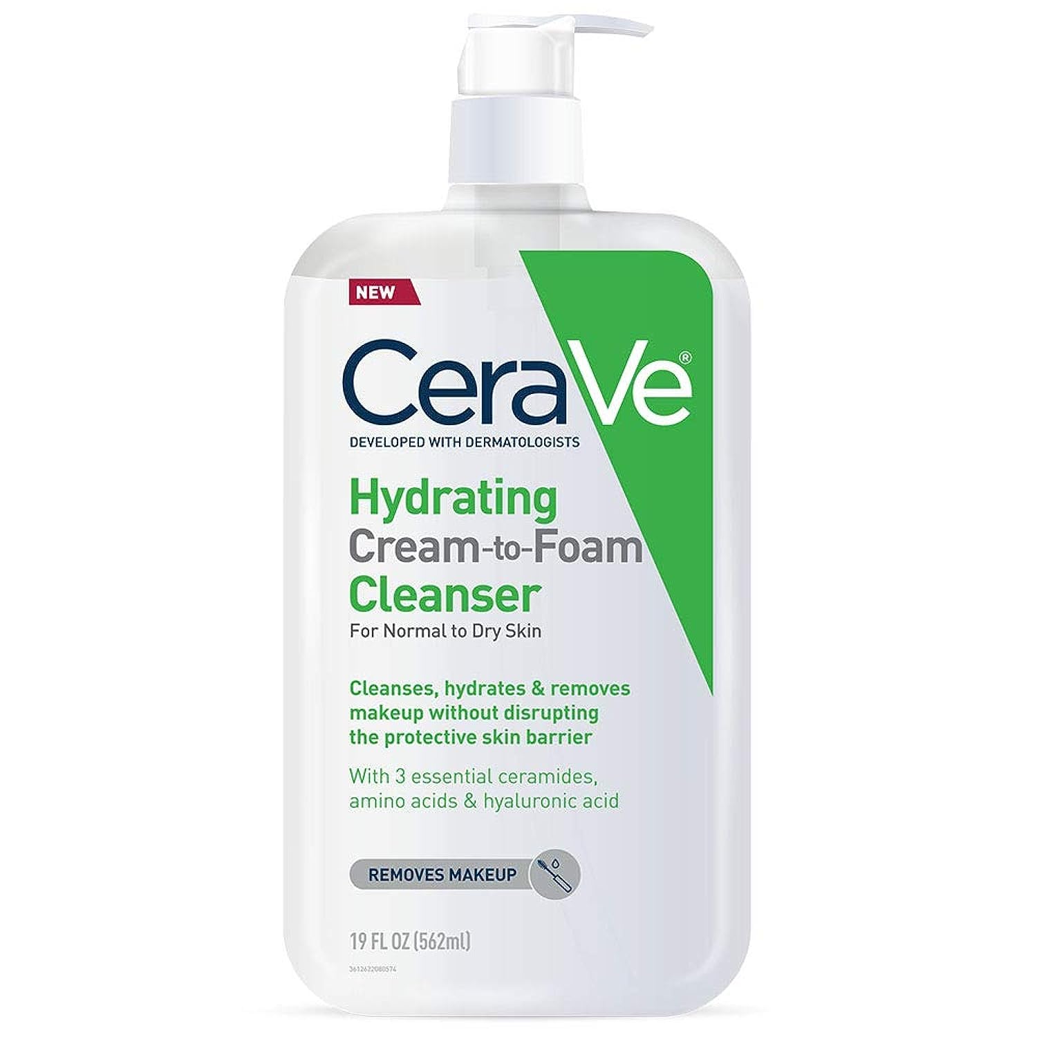 CeraVe Hydrating Cream To Foam Cleanser, Makeup Remover Face Wash For Dry Skin