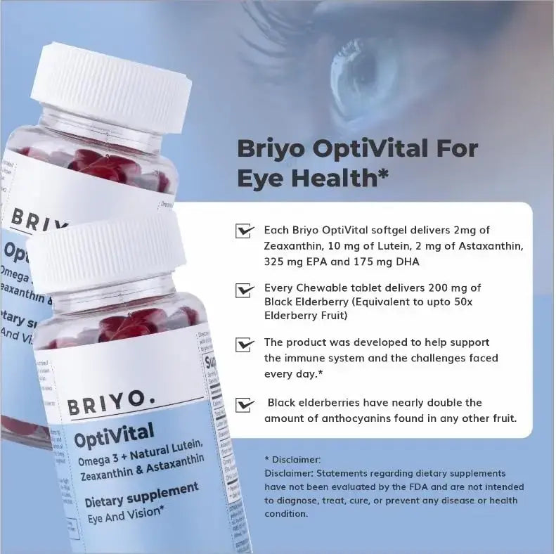 Briyo OptiVital Eye Health Supplement – Lutein, Zeaxanthin, Astaxanthin & Omega-3 from Natural Sources – Supports Vision Briyosis Au supplements