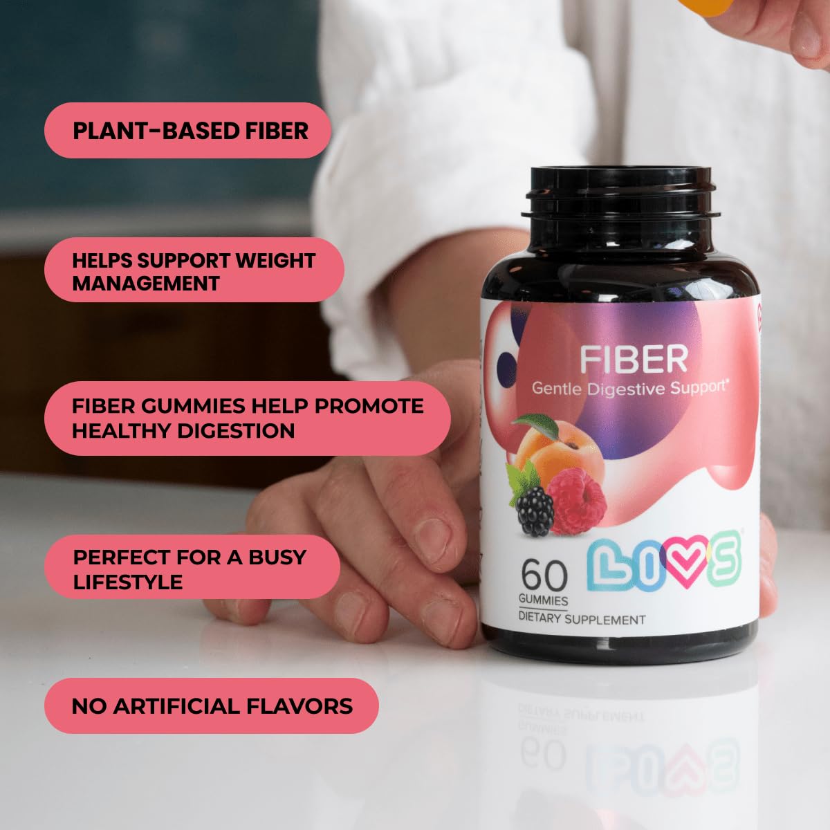 LIVS Fiber Gummies for Adults – Promote Digestive Support & Regularity | Gut Health & Smooth Digestion | Plant-Based Prebiotic | Non-GMO Fiber Supplement