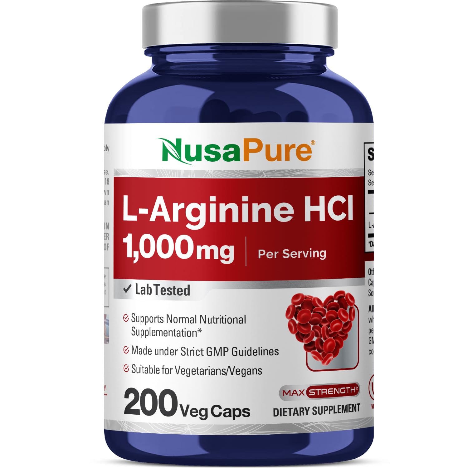 NusaPure L-Arginine 1000 mg 200 Veggie Capsules (Non-GMO, Vegetarian, Vegan) NusaPure Au supplements
