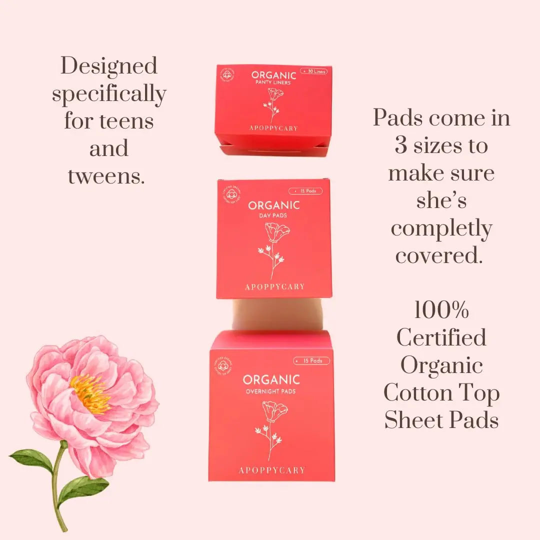 Organic 77 PC Period Kit Moon Box for Teens and Tweens - Organic Cotton Top Sheet Feminine Pads APOPPYCARY Au supplements