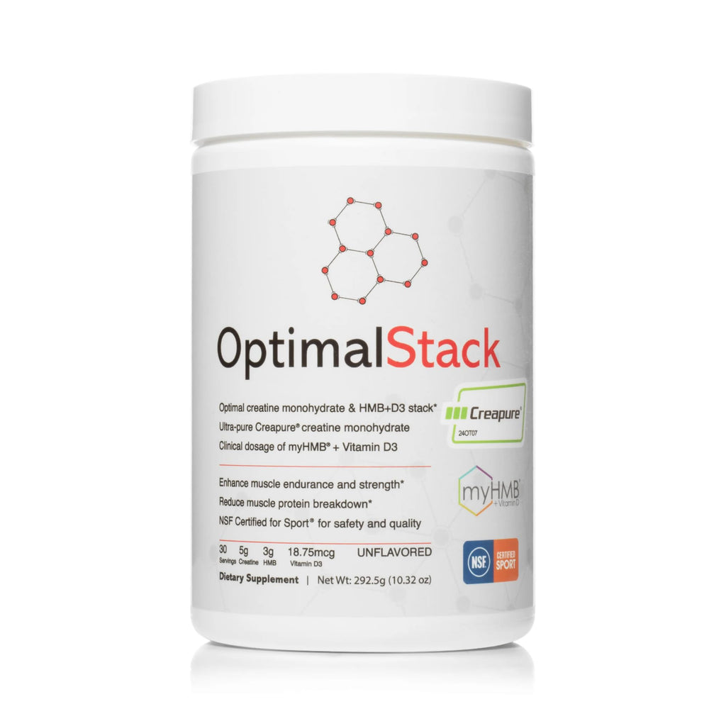 OptimalStack Creatine Monohydrate, HMB, & Vitamin D3 Stack | with Creapure Creatine, Clinical Dosage of myHMB, and Vitamin D3 | NSF for Sport Certified | Unflavored, 30 Servings OptimalAmino Au supplements