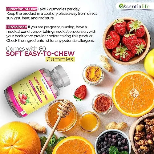 Happy Flow Strawberry-Flavor Chewable PMS Gummies | Hormone Balance Chasteberry Essentialife Au supplements