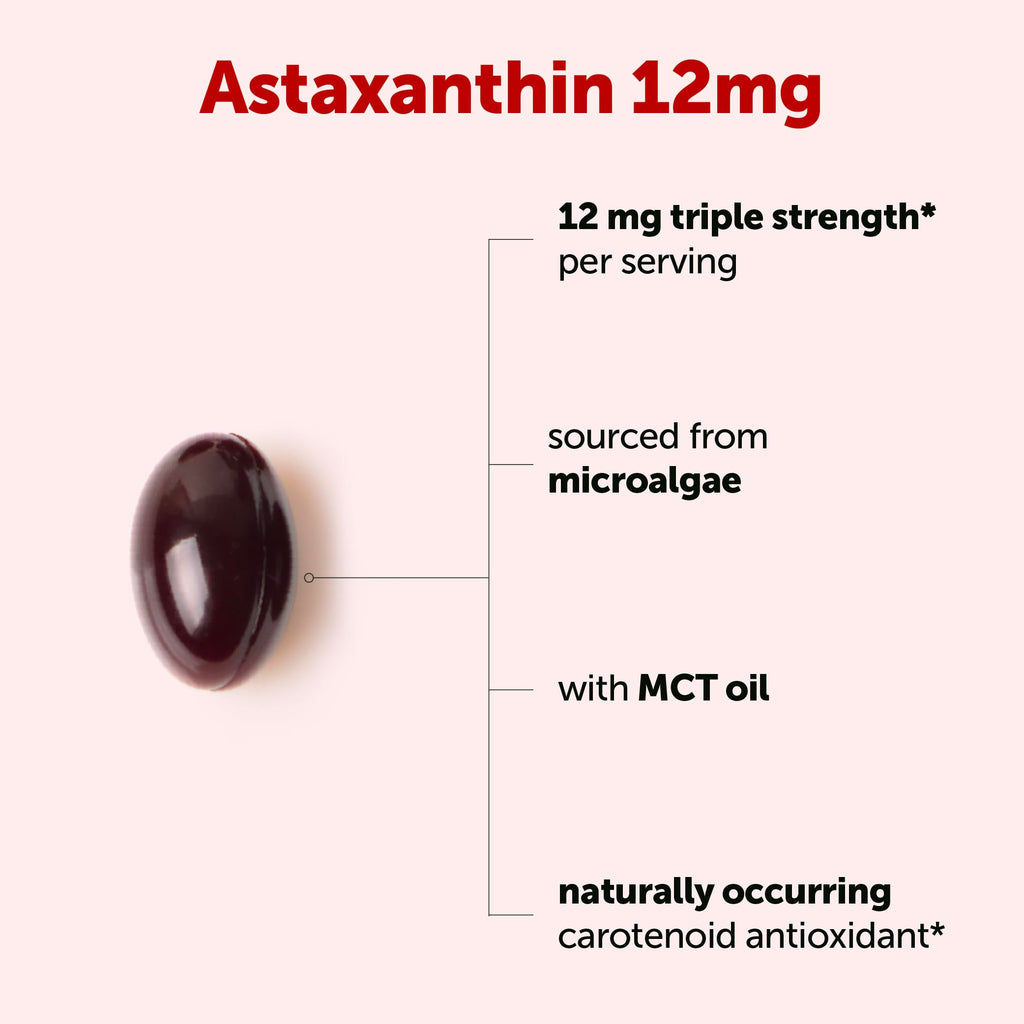 Micro Ingredients Astaxanthin 12mg with MCT Oil, 120 Softgels, 4 Month Supply | Premium Astaxanthin Antioxidant Supplements* | Fresh Microalgae Source