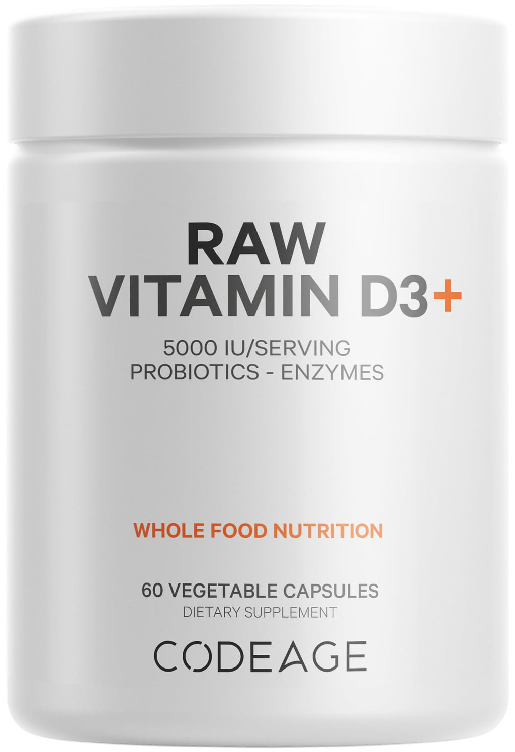 Codeage Raw Vitamin D3+ High Potency 5000 IU Supplement from Saccharomyces Cerevisiae - Raw Vitamin, Probiotics, Digestive Enzymes, Fruits & Greens - 2-Month Supply - 60 Capsules Codeage Au supplements
