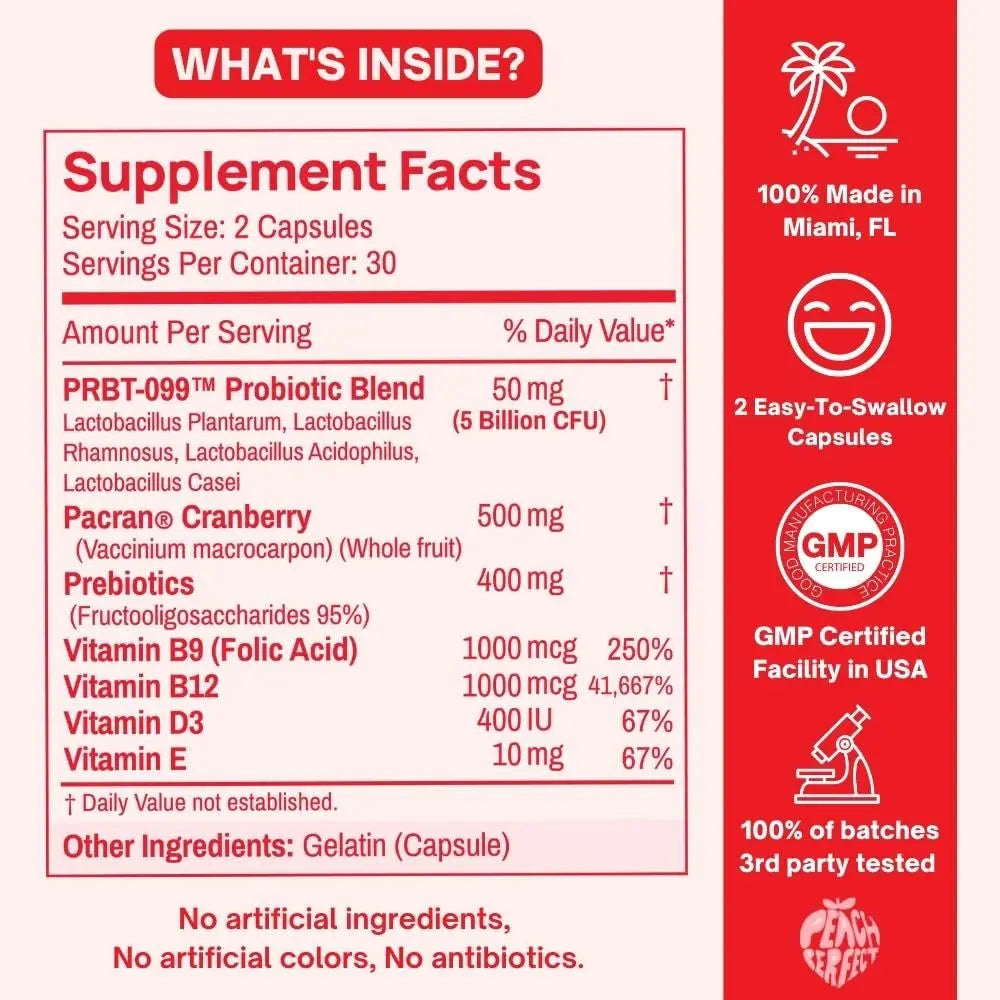 Purely Pink Prebiotic Probiotic Blend for Vaginal Health - Promote pH Balance, Healthy Flora and Odor Peach Perfect Au supplements