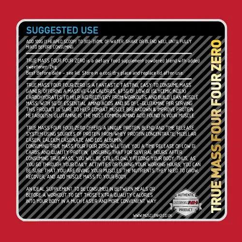 MuscleNh2 True Mass Four Four Zero Mass Gainer Protein Powder, High Calories and Protein MuscleNh2 Au supplements