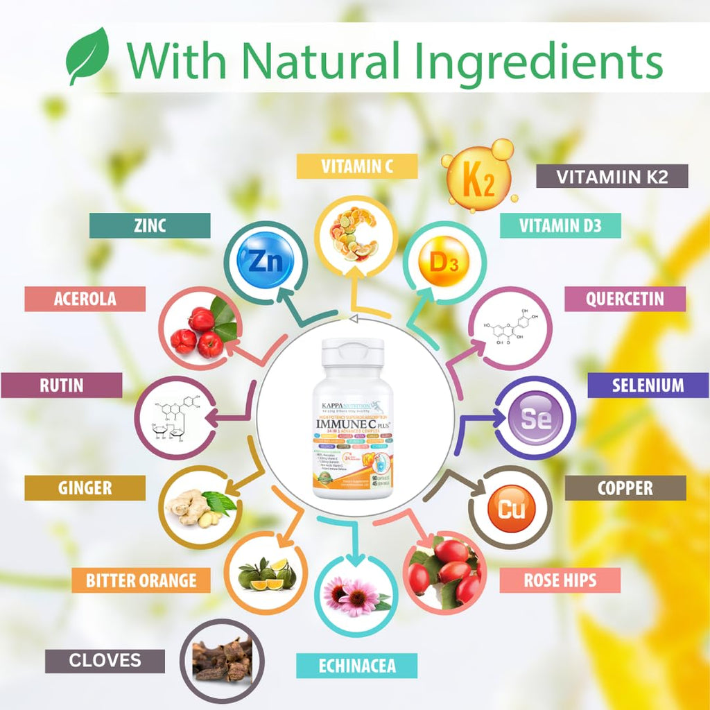 Quercetin 1,000mg, Vitamin C 1,000mg, Zinc 50mg, Vitamin D3 5,000iu, Selenium, Copper, Acerola, Ginger, Rutin, Bitter Orange, Rose Hips, Echinacea, Immune C Plus, 14 in 1 Immune C Plus (90 Count) KAPPA NUTRITION Au supplements