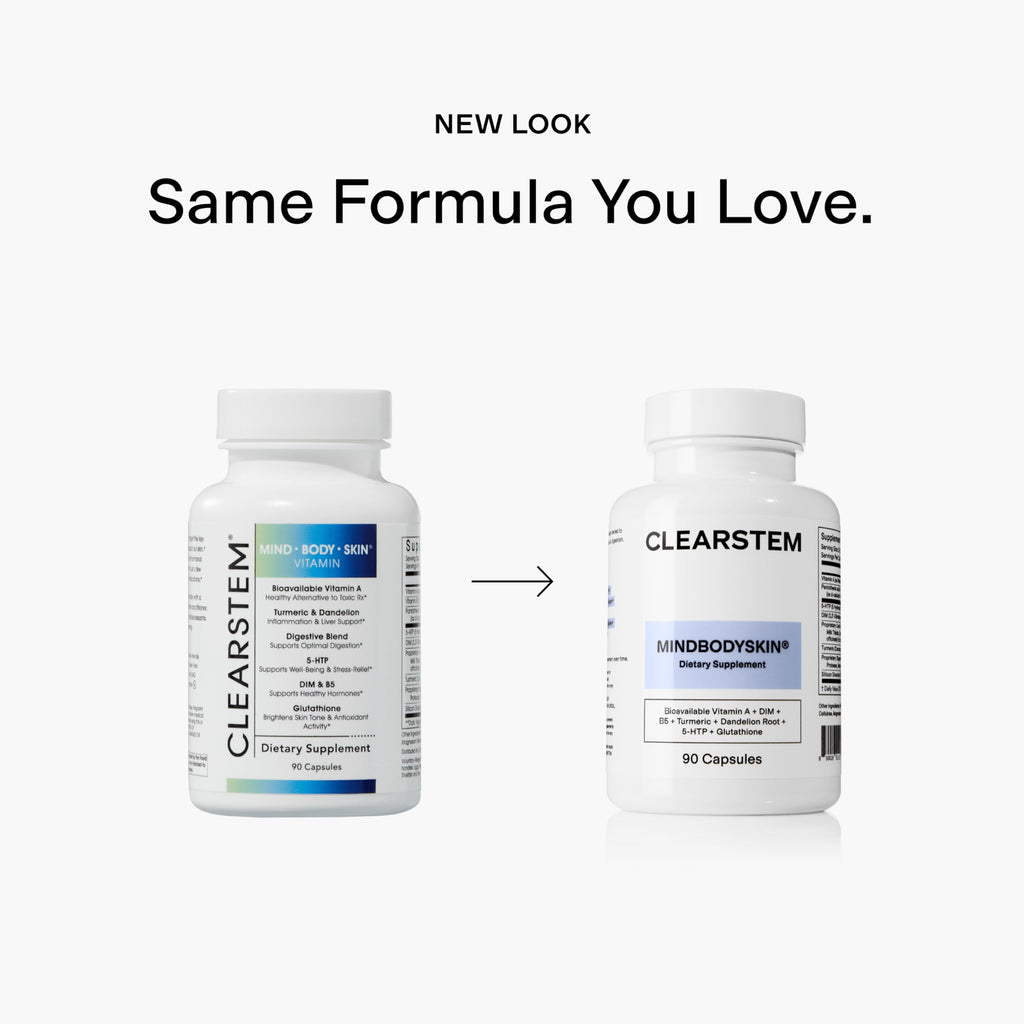 CLEARSTEM - MINDBODYSKIN Hormonal Acne Supplement (5-HTP) - Natural DIM Supplement - Skin Care Vitamins - Hormone Balance, Antioxidants - Gluten Free,
