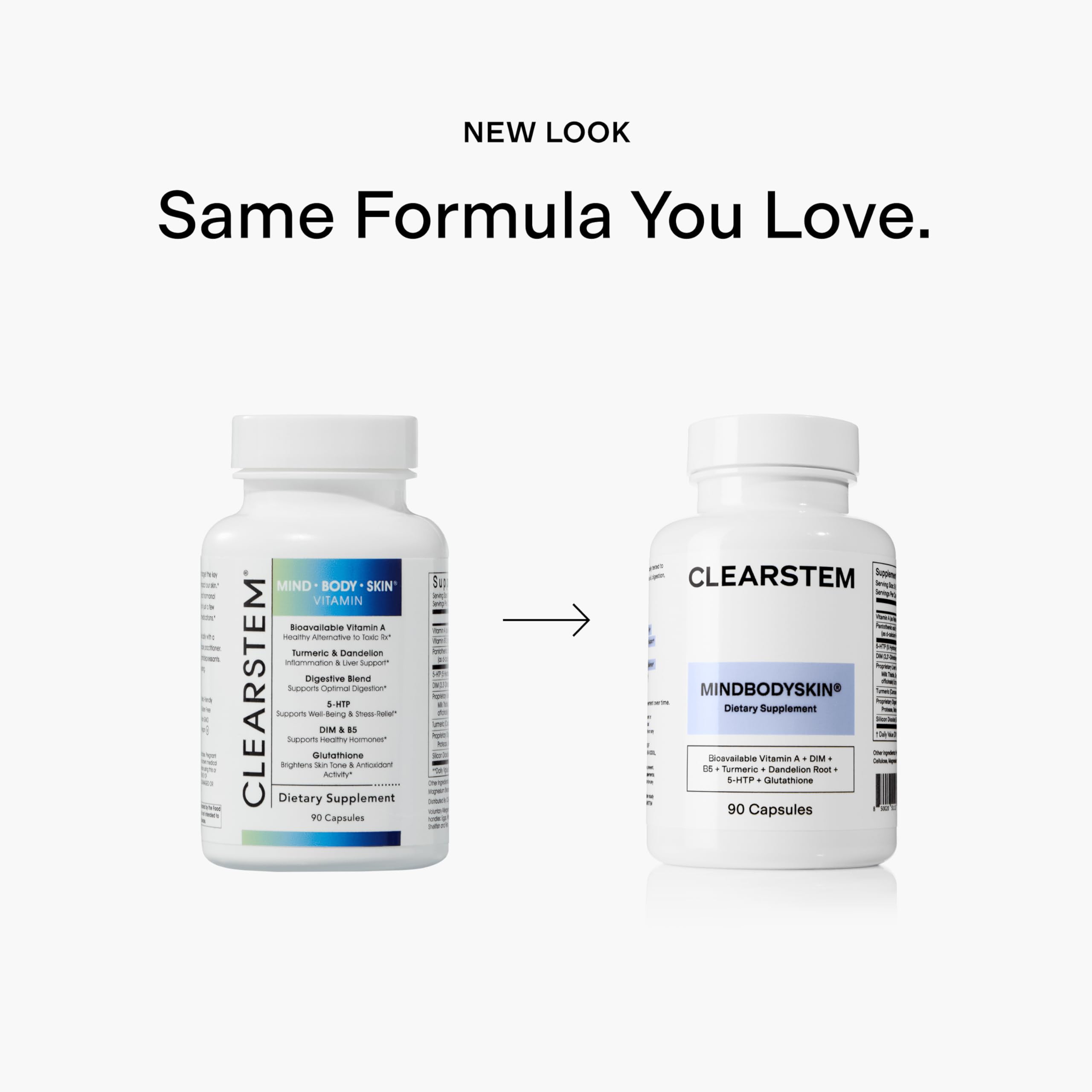 CLEARSTEM - MINDBODYSKIN Hormonal Acne Supplement (5-HTP) - Natural DIM Supplement - Skin Care Vitamins - Hormone Balance, Antioxidants - Gluten Free,