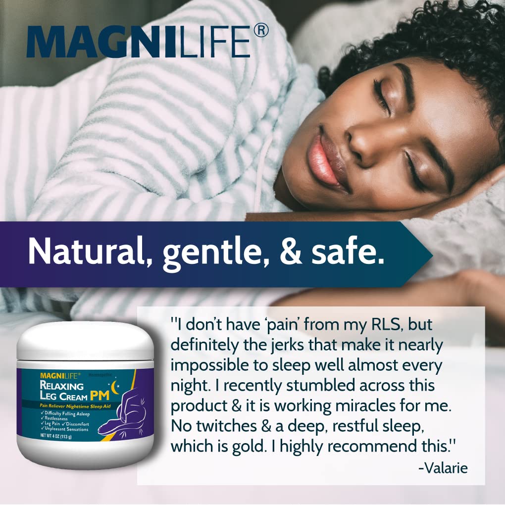 MagniLife Relaxing Leg Cream PM, 4 Oz, Homeopathic Nighttime Pain Reliever & Sleep Aid with Lavender & Magnesium, Non-Greasy Deep Penetrating Cream for Restless Legs & Discomfort MagniLife Au supplements
