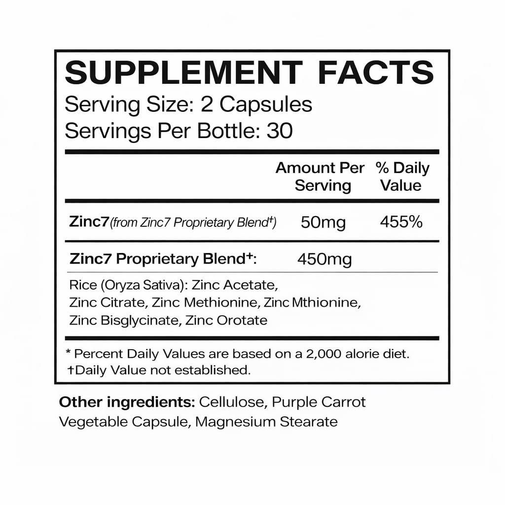 Zinc7: 7-in-1 Zinc Complex 50mg - Maximum Absorption for Immune Defense, Deep Sleep & All-Day Energy | Hormone Balance, Mental Focus