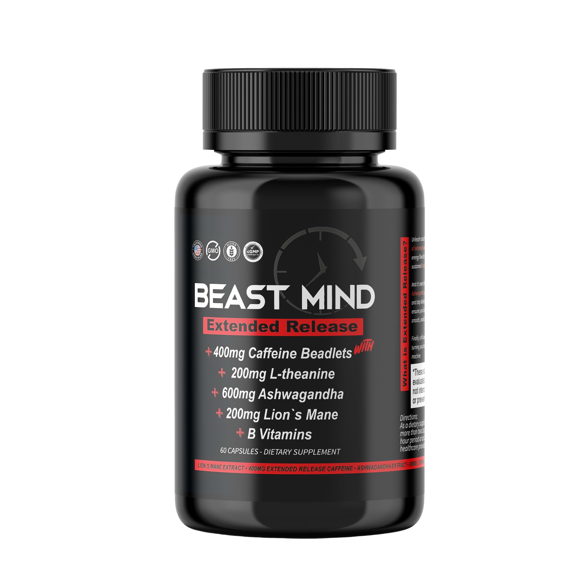 Beast Mind Extended Release Extreme Energy Pills | 400mg XR Caffeine | 600mg Ashwagandha | 200mg Lion's Mane, Increased Energy & Focus, Natural Nootropic Labs Beast Mind Au supplements