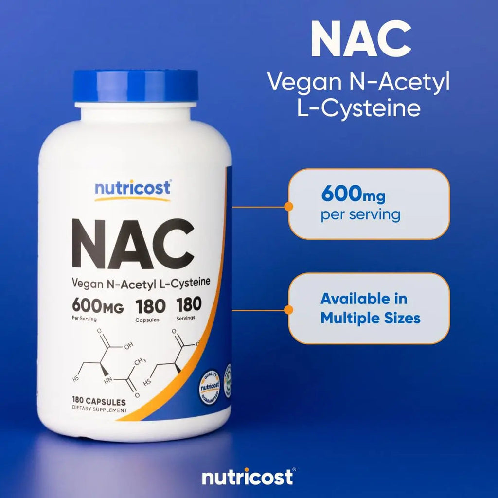 Nutricost N-Acetyl L-Cysteine (NAC) 600mg, 180 Capsules - Non-GMO, Gluten Free Nutricost Au supplements